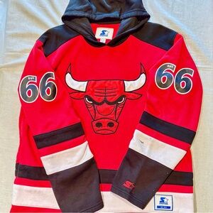 Retro Starter NBA Chicago Bulls Red Hockey Jersey Size XL Used 90s Hip hop RARE
